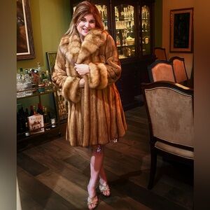 Exquisite custom whiskey sheared mink stroller style coat